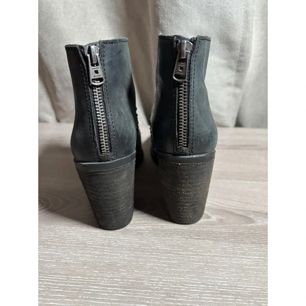 Lucky Brand 7M Black Studded Leather Ankle Boot Block Heel Booties Festival Moto